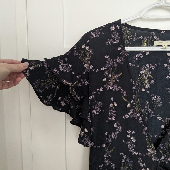 MAX STUDIO Ruffle Crepe High/Low Wrap Midi Dress - Picture 6 of 10